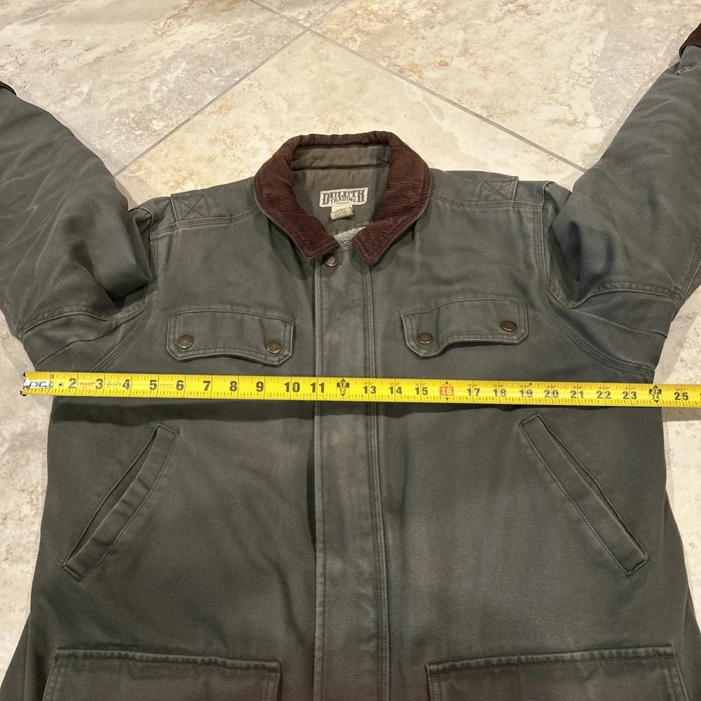 Duluth Trading Co Fire Hose Canvas Jacket Men L Tall Green Sherpa Lined Workwear